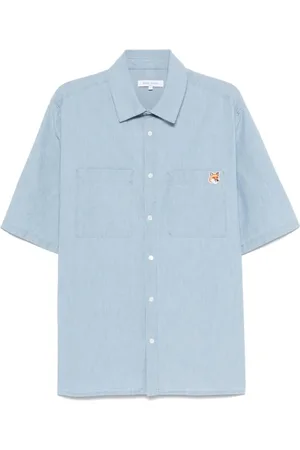 Maison Kitsuné Skjorte, Herre, Blå, S, Blå Button-Up Skjorte med Ræv Motif
