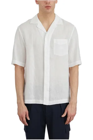 Paolo Pecora Skjorte, Herre, Hvid, S, Linned, Linned Bowling Skjorte