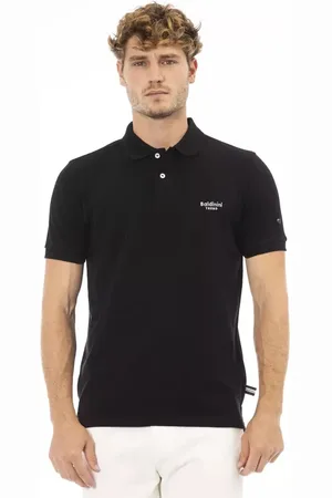 BALDININI Top, Herre, Sort, L, Uld, Moderne Sort Polo Shirt med Broderi