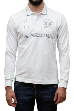La Martina Top, Herre, Hvid, XL, Uld, Hvid langærmet polo med sølvlogo
