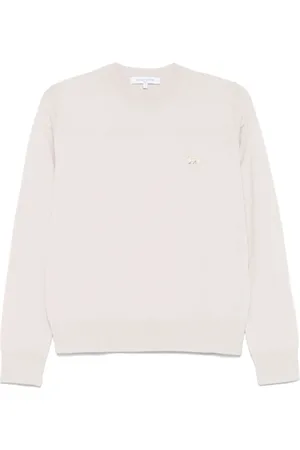 Maison Kitsuné Strik, Dame, , XS, Ribstrikket sweater i elfenben