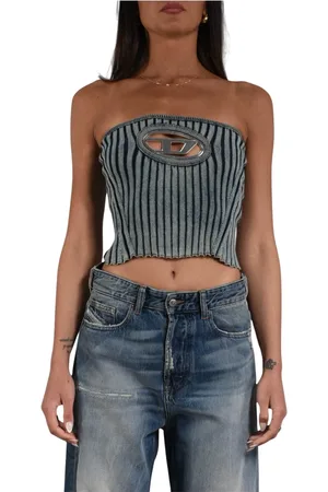 Diesel Top, Dame, Blå, M, Denim, Denim effekt ribbet top