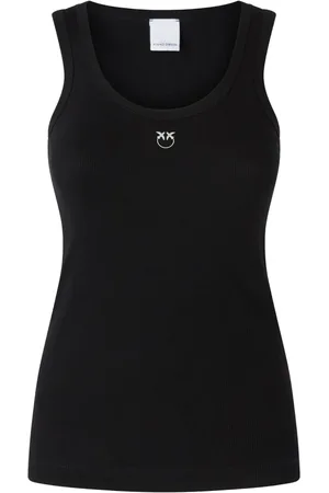 Pinko Top, Dame, Sort, S, Bomuld, Ribstrikket Tank Top med Love Birds