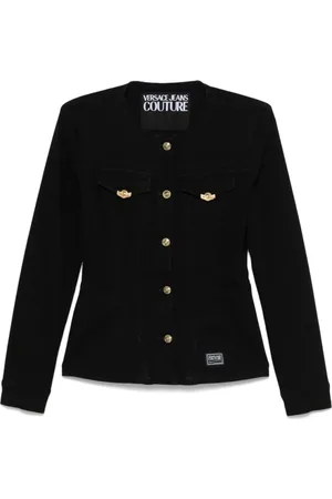VERSACE Jakke, Dame, Sort, M, Denim, Sort Denim Jakke med Knappelukning