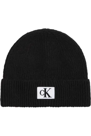 Calvin Klein Tilbehør, Herre, Sort, ONE SIZE, Uld, Patch Logo Beanie