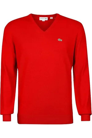 Lacoste Strik, Herre, Rød, M, Uld, V-hals Pullover Sweater