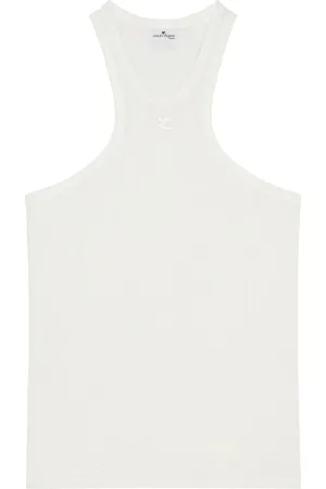 Courrèges Top, Herre, Hvid, M, Broderet Logo Crew Neck Racerback Skjorte