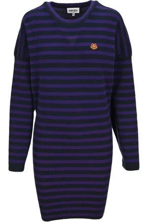 Kenzo Kjole, Dame, Sort, M, Stribet Strik Mini Kjole