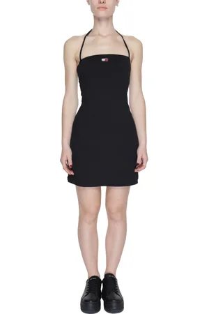Tommy Hilfiger Kjole, Dame, Sort, L, Polyester, Mini Badge Kort Kjole Forår/Sommer