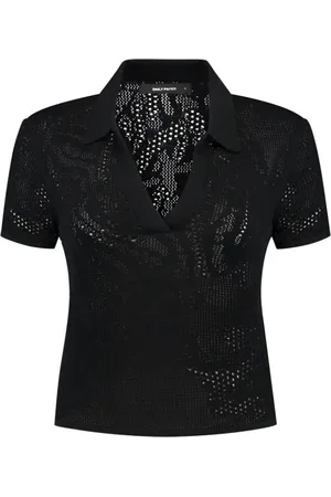 Daily paper Top, Dame, Sort, XS, Uld, Flettet Strik Polo Sort