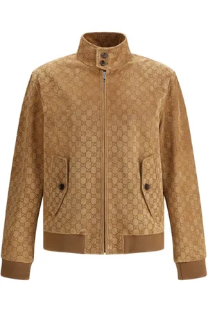 Gucci Jakke, Herre, Brun, L, Suede, Suede Bomberjakke med GG Mønster