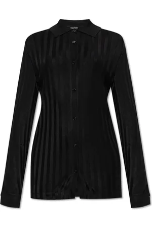 Tom Ford Strik, Dame, Sort, XS, Uld, Skjorte med strikmønster