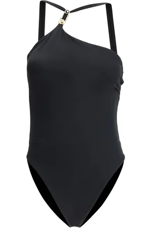 VERSACE Badetøj, Dame, Sort, S, Elegant Badedragt med Ikonisk Logo Plakette