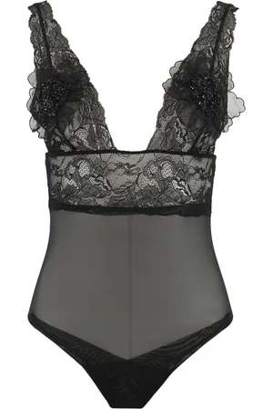 Elisabetta Franchi Top, Dame, Sort, XS, Blomstret Blonde Bodysuit Justerbare Stropper