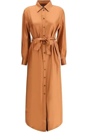 Tom Ford Kjole, Dame, Brun, XS, Silke Chemisier Kjole med Slidser