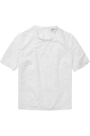 Munthe Bluser & Skjorter, Dame, Hvid, S, Bomuld, Blomstret broderet T-shirt
