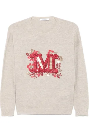 Max Mara Strik, Dame, , S, Uld, Paillet Sweater Ribbet Crew Neck