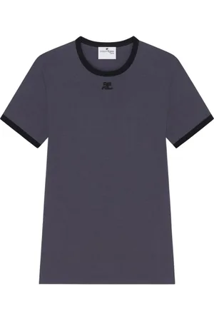 Courrèges Top, Herre, Sort, XL, Logo Patch Crew Neck T-shirts Polos
