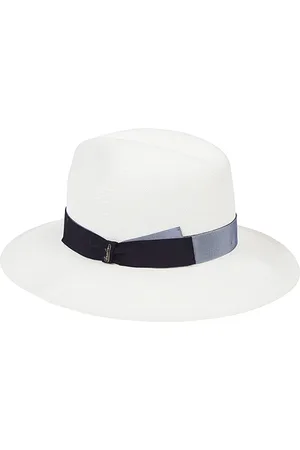 Borsalino Tilbehør, Herre, Hvid, 59 CM, Hvid stråhat med blåt bånd