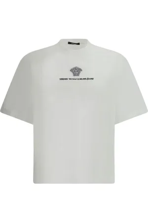 VERSACE Top, Herre, Hvid, M, Bomuld, Monokrom Bomulds T-shirt med Ikonisk Monogram