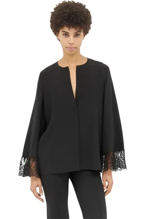 Chloé Bluser & Skjorter, Dame, Sort, 2XS, Bomuld, Bluse med blonder manchetter
