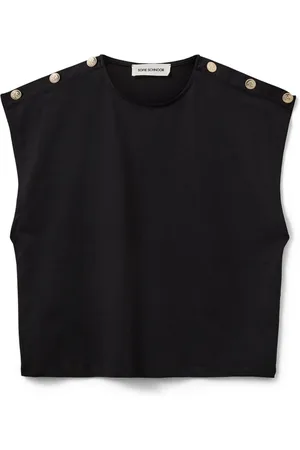 Sofie Schnoor Top, Dame, Sort, L, Uld, Sort T-shirt med guld knapper