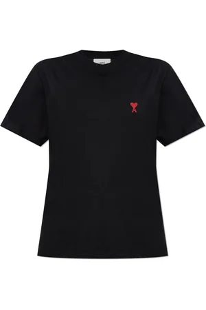 Ami Top, Dame, Sort, L, Bomuld, T-shirt med broderet logo