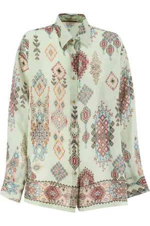 ERMANNO SCERVINO Bluser & Skjorter, Dame, Grøn, XS, Ramie Langærmet Krave Skjorte