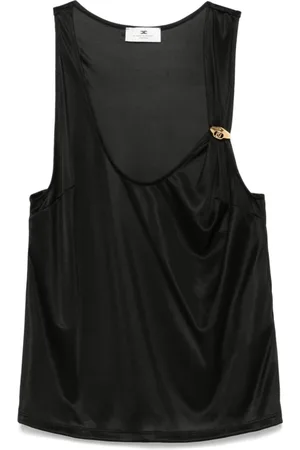 Elisabetta Franchi Top, Dame, Sort, L, Sort Ærmeløs Top med Scoop Hals