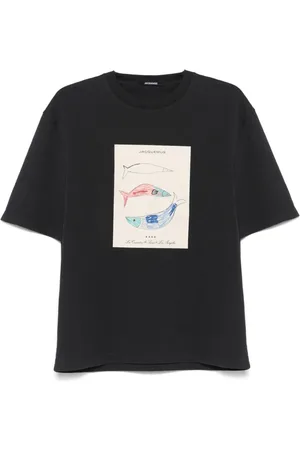 Jacquemus Top, Herre, Blå, S, Uld, Blå Grafisk Print Crew Neck T-shirt