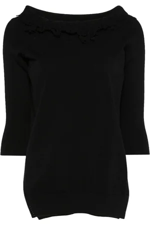 ERMANNO SCERVINO Strik, Dame, Sort, L, Sort Broderet Bådhals Sweater