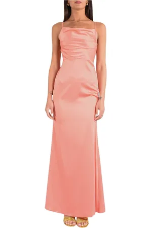 ACTUALEE Kjole, Dame, Lyserød, XL, Satin, Satin Lang Kjole med Crossback