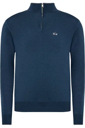 La Martina Strik, Herre, Blå, 3XL, Halv-Zip Broderet Sweater