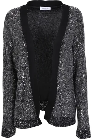 Fabiana Filippi Strik, Dame, Sort, S, Uld, Sort Paliet Cardigan - Stilfuld og Komfortabel