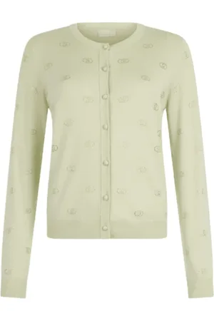 Liu Jo Strik, Dame, Grøn, M, Uld, Logo og rhinsten cardigan