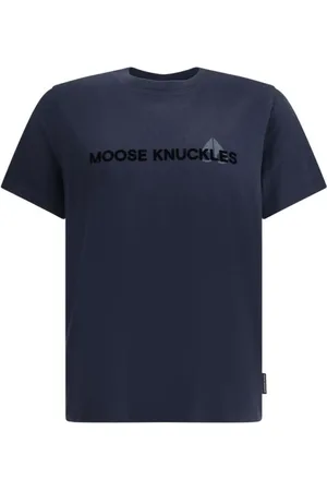 Moose Knuckles Top, Herre, Blå, S, Bomuld, Monogram Appliqué Bomuld T-shirt
