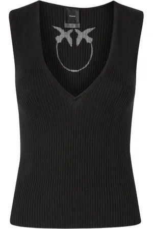 Pinko Top, Dame, Sort, M, Sort Love Birds Logo V-Hals Top