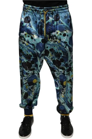 Dolce & Gabbana Bukser, Herre, Flerfarvet, M, Polyester, Marble Print Jogger Sweatpants med Logo