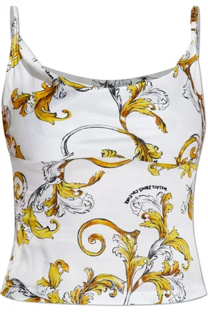 VERSACE Top, Dame, Hvid, L, Uld, Top med Barocco-print