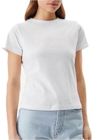 Guess Top, Dame, Hvid, S, Bomuld, Stretch TShirt Kamelie - Hvid, Rund Hals, Korte Ærmer