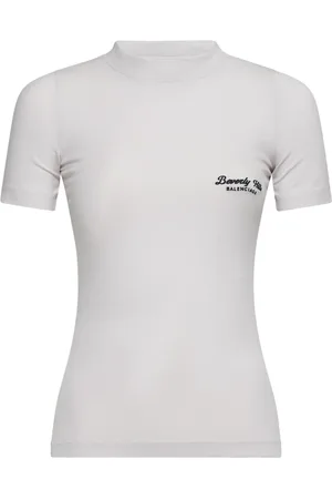 Balenciaga Top, Dame, Hvid, S, Bomuld, Logo Broderet Crew Neck T-shirt