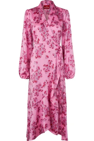 Crās Kjole, Dame, Lyserød, M, Polyester, Roses Wrap Kjole med Ruffle Detaljer
