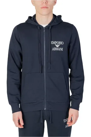 Emporio Armani Sweathshirts & Hoodies, Herre, Blå, S, Bomuld, Blå Bomuld Hættetrøje Sweater