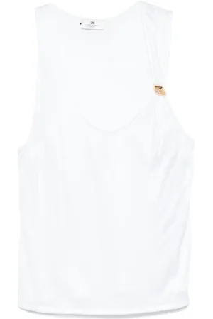 Elisabetta Franchi Top, Dame, Hvid, M, Ivory Ærmeløs Top med Scoop Neck