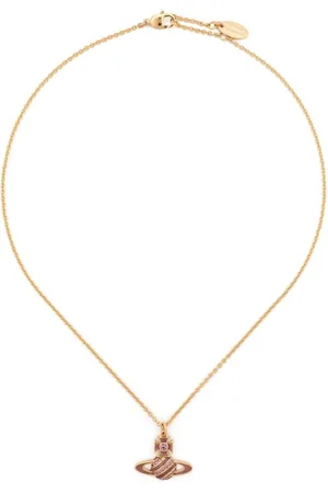 Vivienne Westwood Tilbehør, Dame, Gul, ONE SIZE, Uld, Orb Plaque Guld-Tone Vedhæng Halskæde