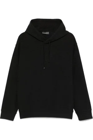 Emporio Armani Sweathshirts & Hoodies, Herre, Sort, XS, Uld, Sort Snørehætte Sweater