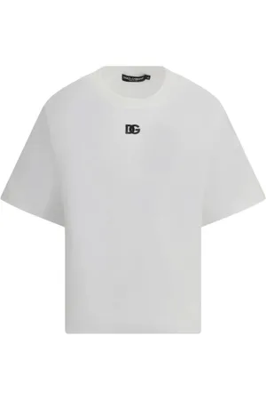 Dolce & Gabbana Top, Dame, Hvid, S, Bomuld, T-shirt med ikonisk broderet logo