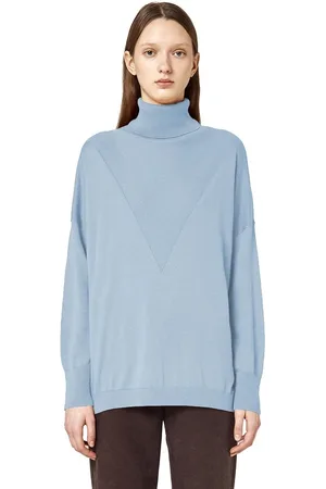 ALPHA STUDIO Strik, Dame, Blå, M, Silke Turtleneck Sweater med Intarsia