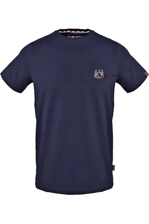 Aquascutum Top, Herre, Blå, S, Bomuld, Bomuldst-shirt med Union Jack-flag