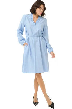 Kaffe Kjole, Dame, Blå, 2XL, Elegant Chambray Kjole med Bælte